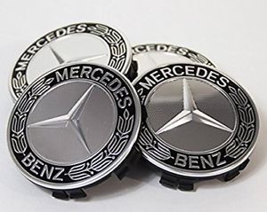 Vendita 4 COPRIMOZZO MERCEDES BENZ 75mm borchie tappi logo NERI LUCIDI PER  CERCHI IN LEGA